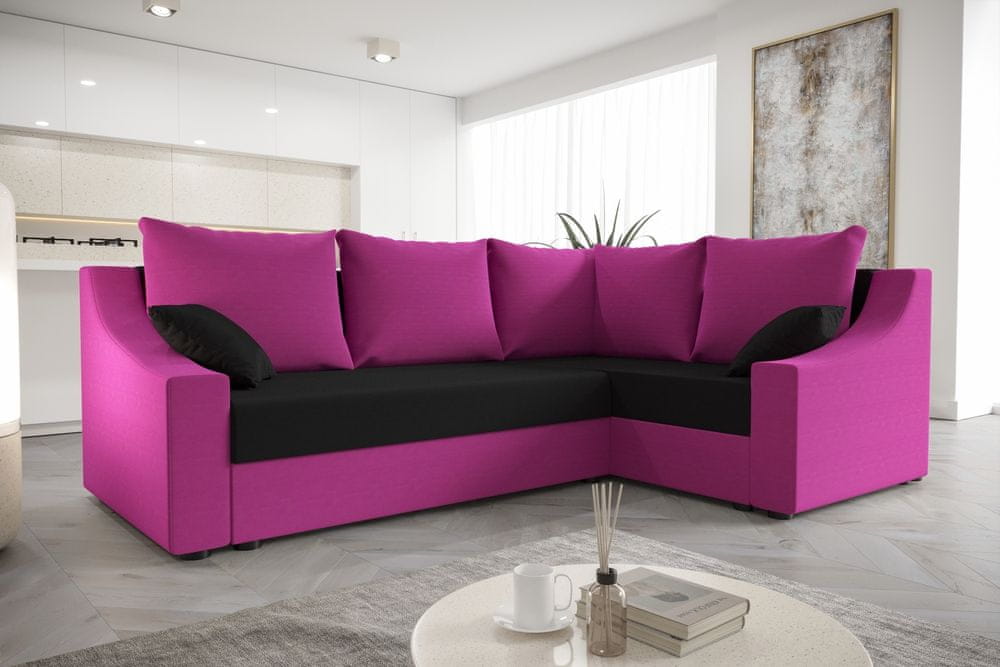 Veneti Praktická rohová sedačka OMNIA - ružová / čierna, pravá